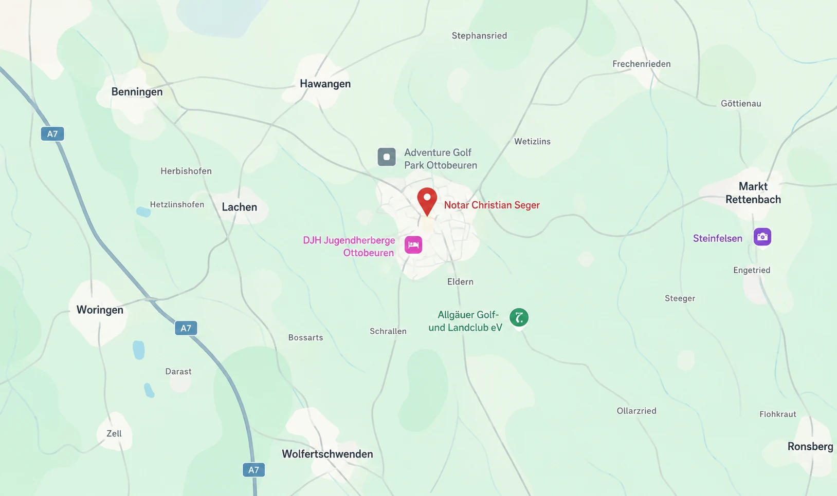 Karte mit dem Standort des Notariats Christian Seger in Ottobeuren